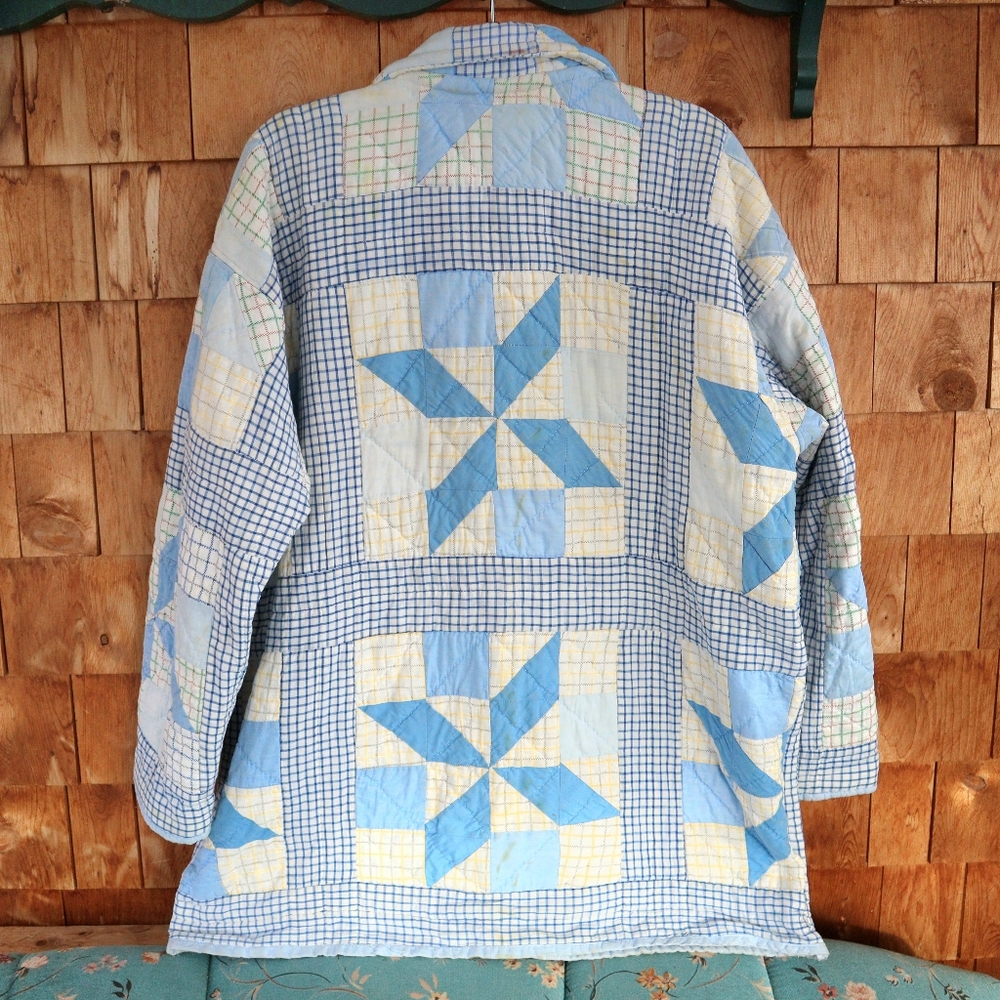 Upcycled vintage quilt chore coat handmade patchwork barn jacket - Picture 2 of 14